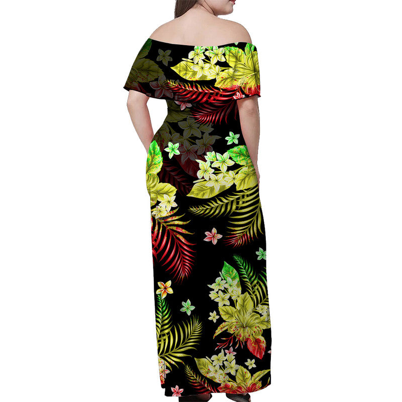 Hawaii Summer Colorful Off Shoulder Long Dress Reggage LT6 - Polynesian Pride