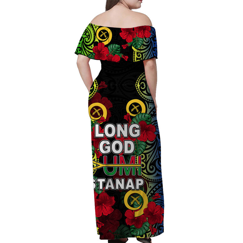 Vanuatu Malampa And Hibiscus Off Shoulder Long Dress LT6 - Polynesian Pride
