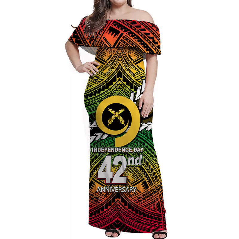 Vanuatu Independence Day 42nd Anniversary Off Shoulder Long Dress LT6 Women Red - Polynesian Pride