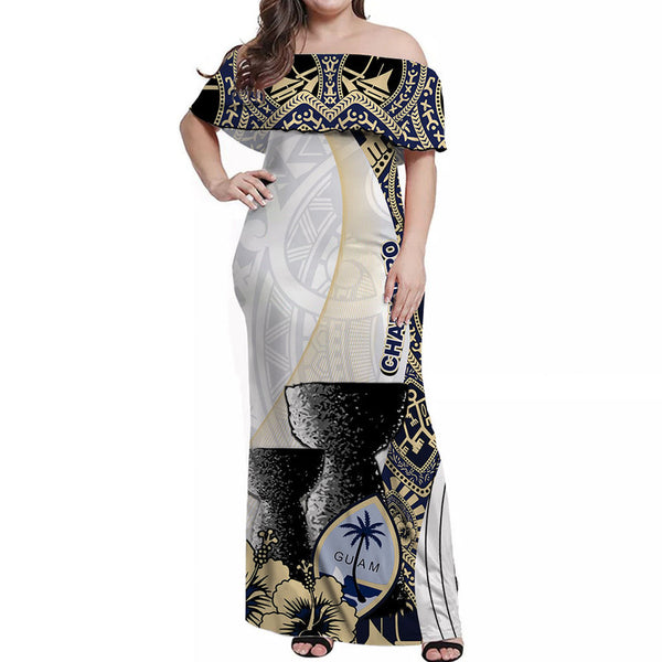 (Custom Personalised) Guam Chamorro Off Shoulder Long Dress Latte Stone Flowers Style Purple LT13 main image 1
