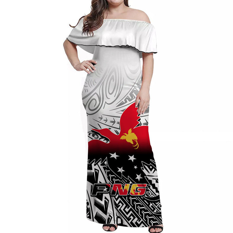 Papua New Guinea Patterns Off Shoulder Long Dress LT6 Women white - Polynesian Pride