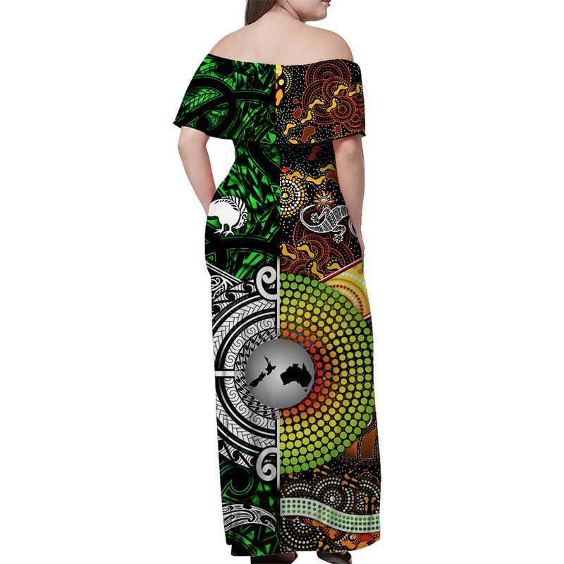 Maori Aboriginal Matching Hawaiian Shirt and Dress New Zealand Australia Together Green LT8 - Polynesian Pride