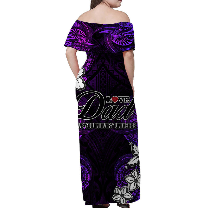 (Custom Personalised) Polynesian Fathers Day Off Shoulder Long Dress I Love You In Every Universe - Purple LT8 - Polynesian Pride