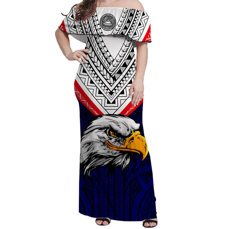 American Samoa Women Off Shoulder Long Dress Bald Eagle with Polynesia