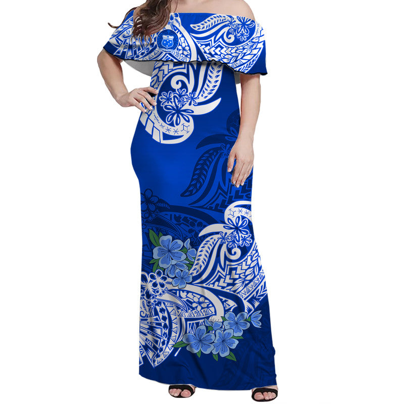 Polynesian Samoa Floral Tribal Women Off Shoulder Long Dress LT9 Women Blue - Polynesian Pride