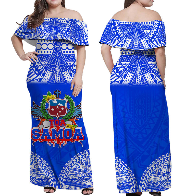 Toa Samoa Polynesian Rugby Women Off Shoulder Long Dress Samoan Flag Blue Color LT9 Women Blue - Polynesian Pride