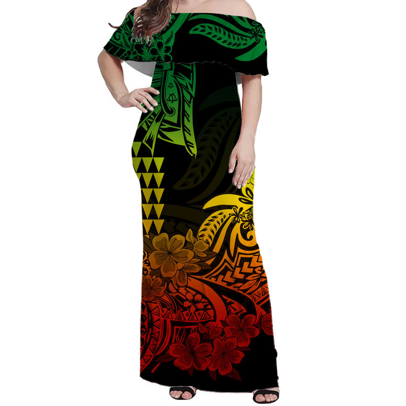Hawaii Kakau Off Shoulder Long Dress Polynesian Floral Tribal Reggae Version LT9 Women Reggae - Polynesian Pride