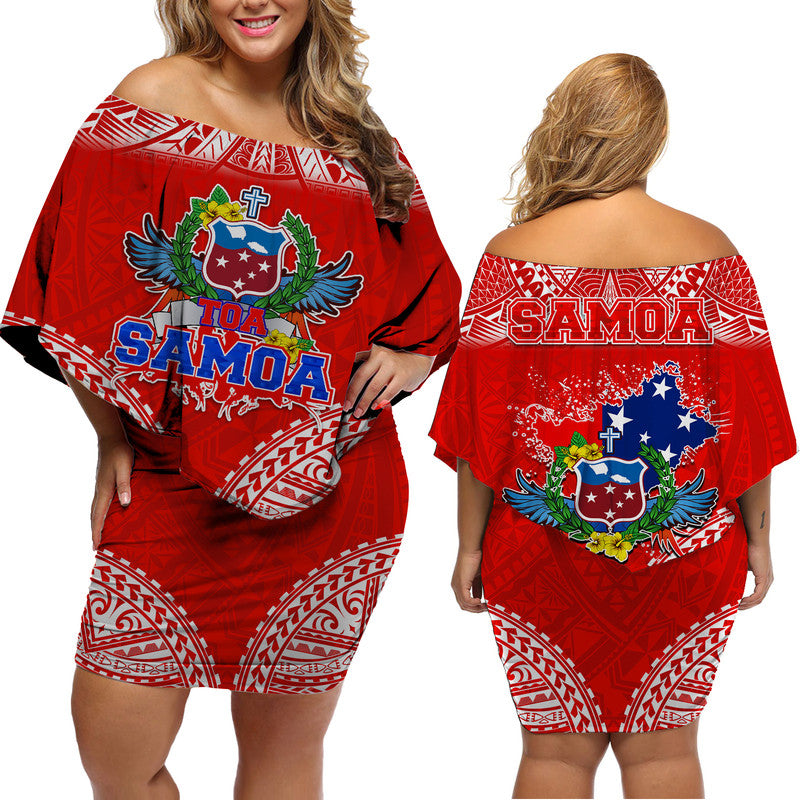 Toa Samoa Polynesian Rugby Women Off Shoulder Short Dress Samoan Flag Red Color LT9 Women Red - Polynesian Pride