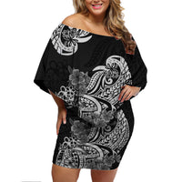 Polynesian Floral Tribal Off Shoulder Short Dress - Black LT9 Women Black - Polynesian Pride