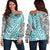 Traditional Polynesian Tribal Tattoo Retro Women Off Shoulder Sweater Turquoise LT9 Women Turquoise - Polynesian Pride