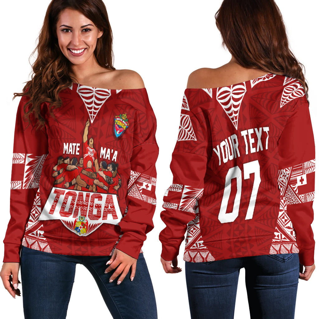 Personalised Tonga Rugby Off Shoulder Sweater Mate Ma'a Tonga Warriors LT7 - Polynesian Pride