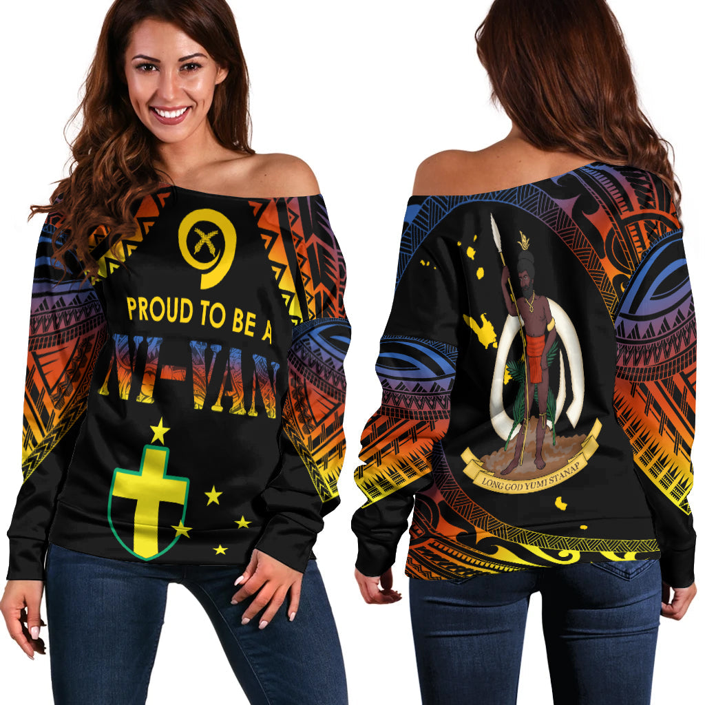 Vanuatu Proud To Be A Ni-Van - Polynesian Pattern Off Shoulder Sweater - Tafea Province LT7 Women Black - Polynesian Pride
