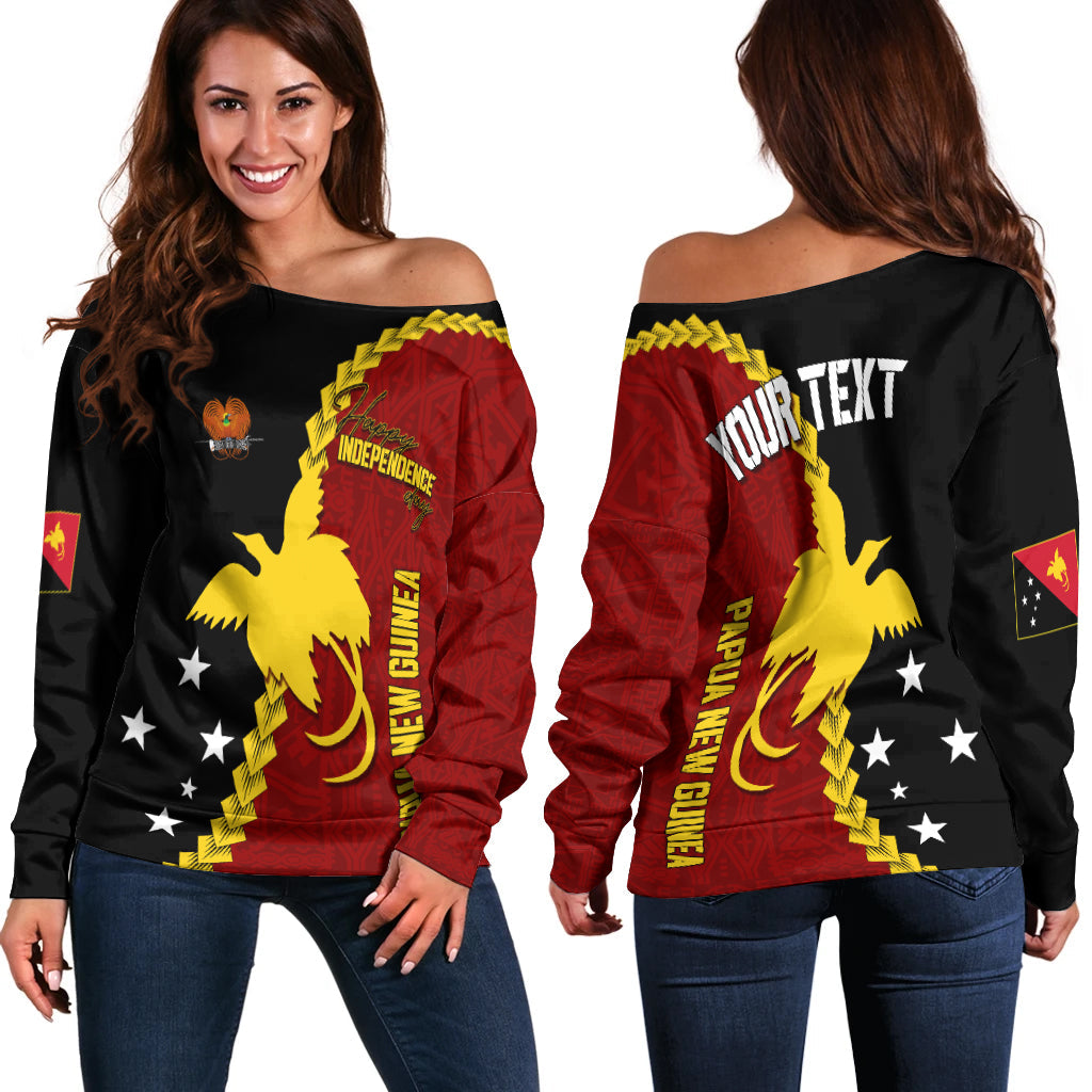 Personalised Papua New Guinea Off Shoulder Sweater 47th Independence Anniversary - Motu Revareva LT7 Women Red - Polynesian Pride