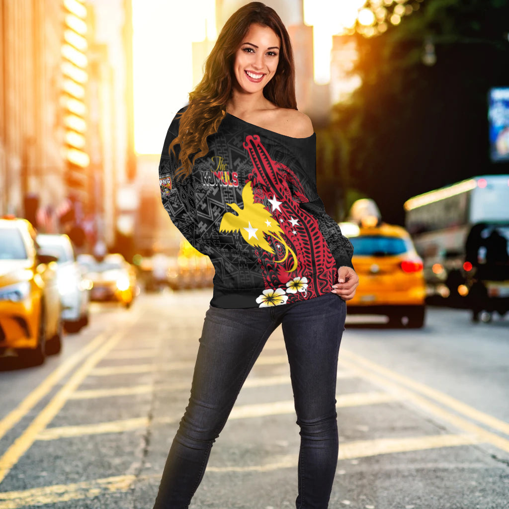Papua New Guinea Independence Off Shoulder Sweater PNG Kumuls - Tribal Crocodile LT7 - Polynesian Pride