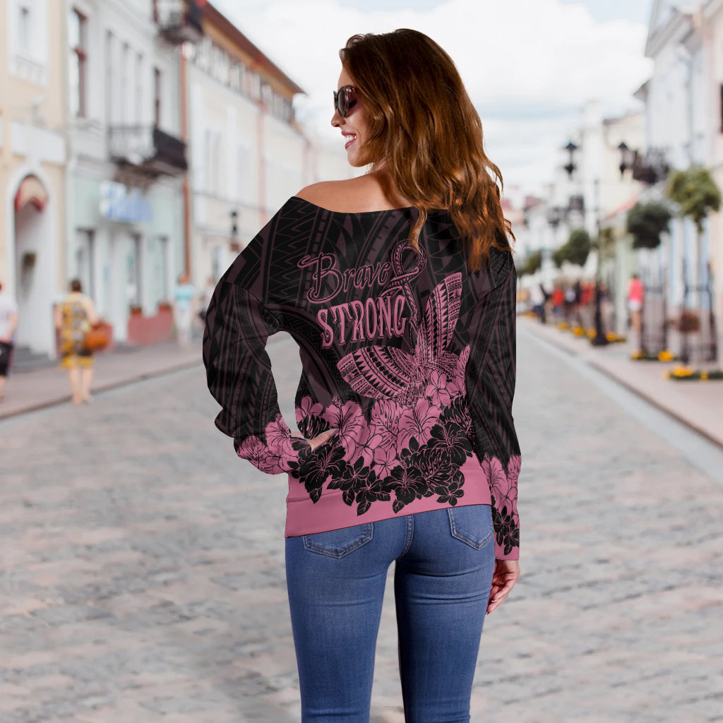Polynesian Breast Cancer Awareness Off Shoulder Sweater Floral Butterfly LT7 - Polynesian Pride