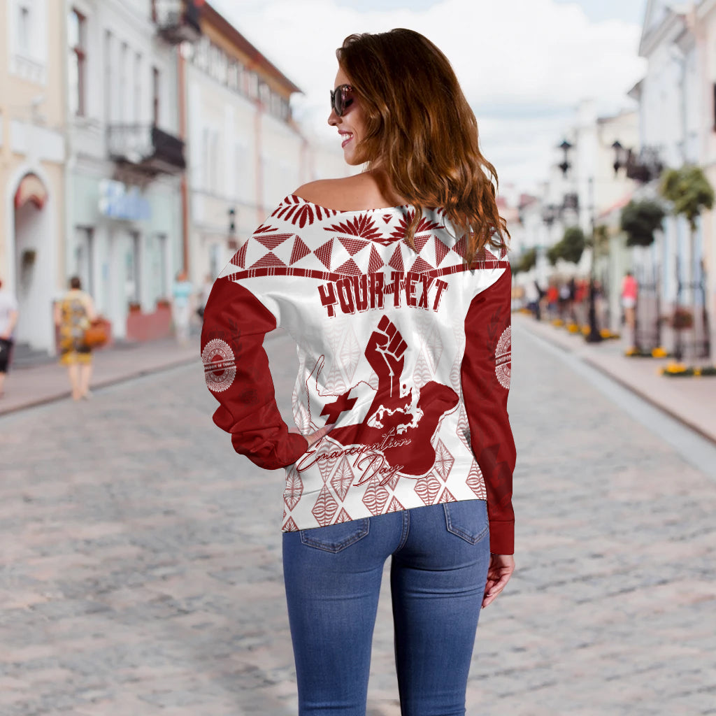 Tonga Personalised Off Shoulder Sweater Emancipation Day Lion Style LT7 - Polynesian Pride