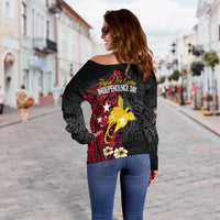 Papua New Guinea Independence Off Shoulder Sweater PNG Kumuls - Tribal Crocodile LT7 - Polynesian Pride