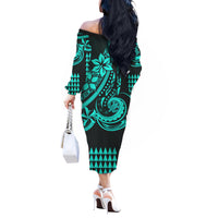 Kakau Hawaiian Polynesian Couples Matching Outfits Combo Long Sleeve Dress And Hawaiian Shirt Turquoise Green LT6 - Polynesian Pride
