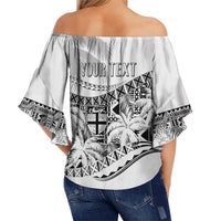 Personalised Fiji Day Off Shoulder Waist Wrap Top Flying Fijians Masi Kesa Style - White LT7 - Polynesian Pride