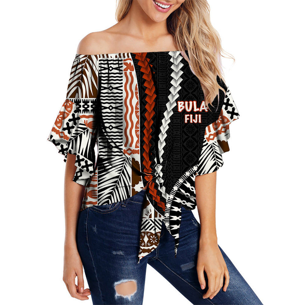 Bula Fiji Off Shoulder Wrap Waist Top Dress Masi Tapa Patterns Style LT6 Women Art - Polynesian Pride