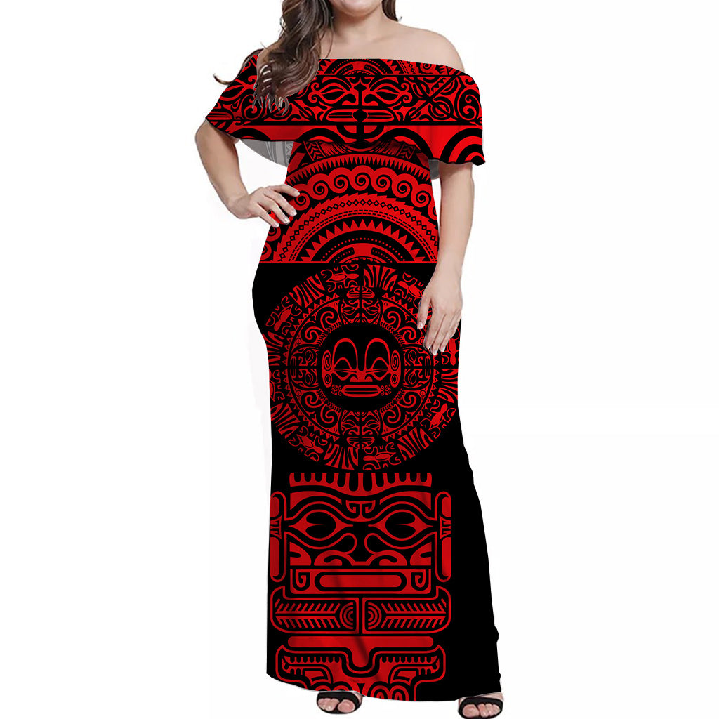 Marquesas Islands Off Shoulder Long Dress Simplified Version - Red NO.1 LT8 - Polynesian Pride