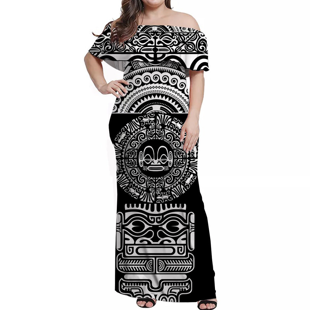 Marquesas Islands Off Shoulder Long Dress Simplified Version - Black NO.1 LT8 - Polynesian Pride