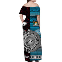 New Zealand And Fiji Off Shoulder Long Dress Together - Red LT8 - Polynesian Pride