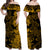 Hawaii Flowers Mix Tribal Pattern Off Shoulder Long Dress LT6 Women Gold - Polynesian Pride
