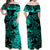 Hawaii Flowers Mix Tribal Pattern Off Shoulder Long Dress LT6 Women Turquoise - Polynesian Pride