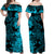 Hawaii Flowers Mix Tribal Pattern Off Shoulder Long Dress LT6 Women Blue - Polynesian Pride