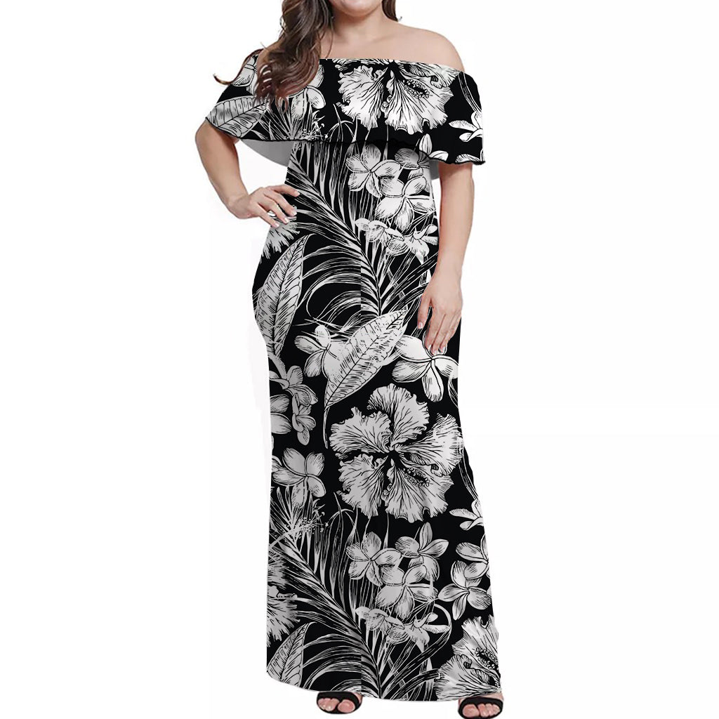 summer maxi dress off shoulder Aloha Hawaii Flowers Summer Off Shoulder Long Dress