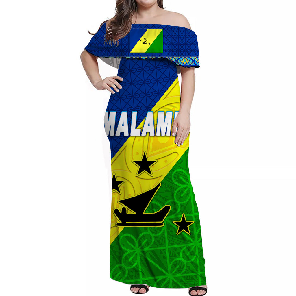 Malampa Province Off Shoulder Long Dress Vanuatu Pattern Unique Style LT8 - Polynesian Pride