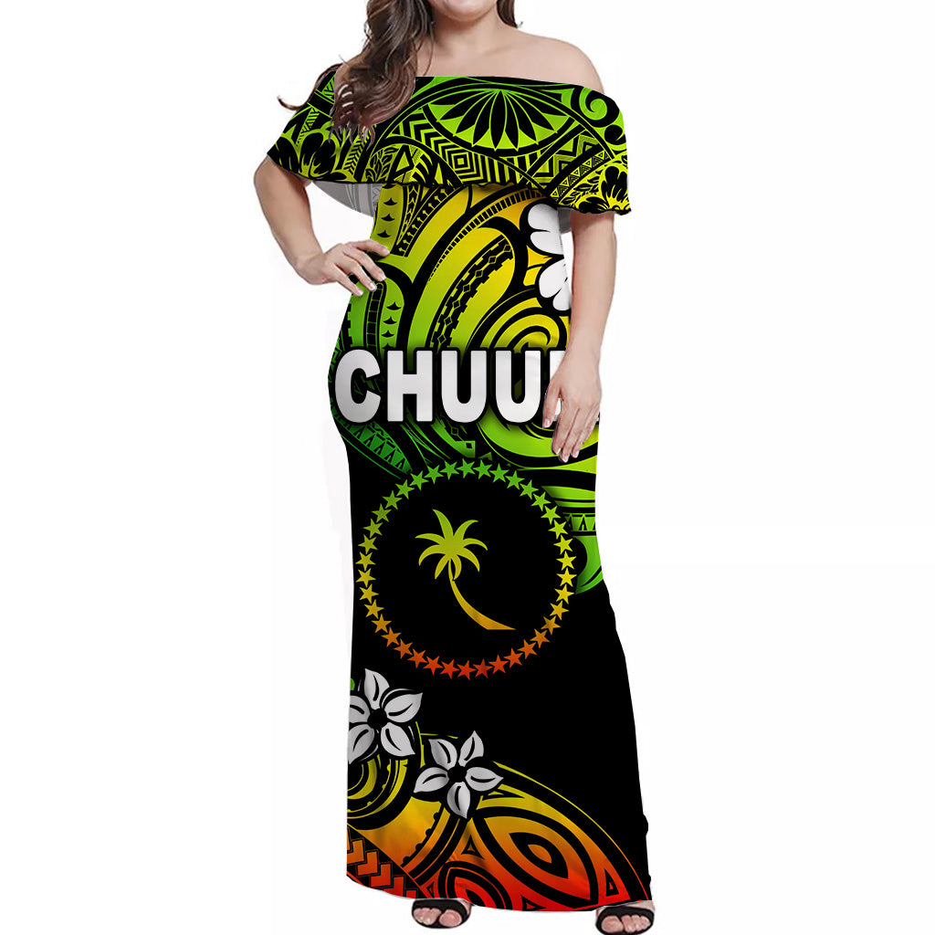 FSM Chuuk Off Shoulder Long Dress Unique Vibes - Reggae LT8 - Polynesian Pride