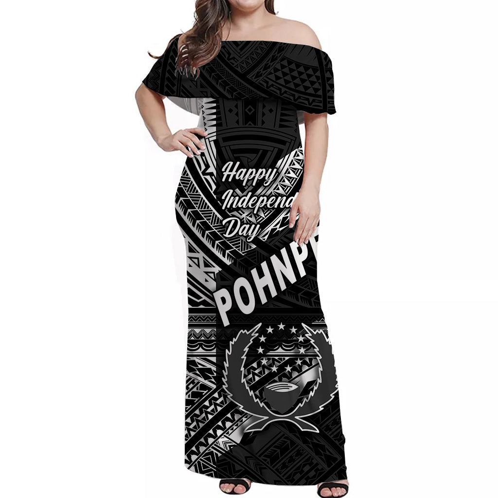 FSM Pohnpei Off Shoulder Long Dress Happy Independence Day Original Vibes - Black LT8 - Polynesian Pride