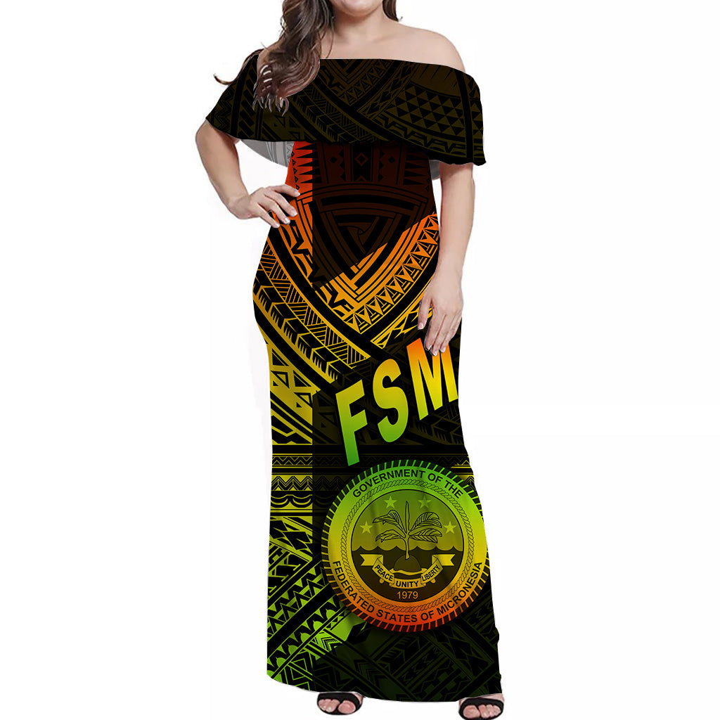 FSM Off Shoulder Long Dress Original Vibes - Reggae LT8 - Polynesian Pride