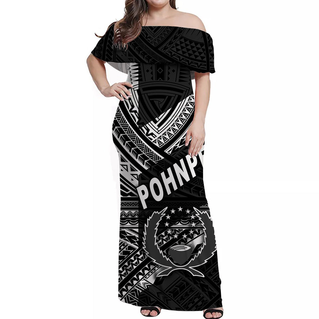FSM Pohnpei Off Shoulder Long Dress Original Vibes - Black LT8 - Polynesian Pride