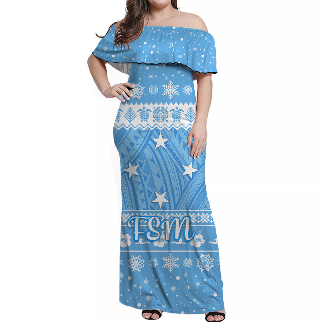 FSM Federated States of Micronesia Christmas Off Shoulder Long Dress Flag Style LT8 - Polynesian Pride