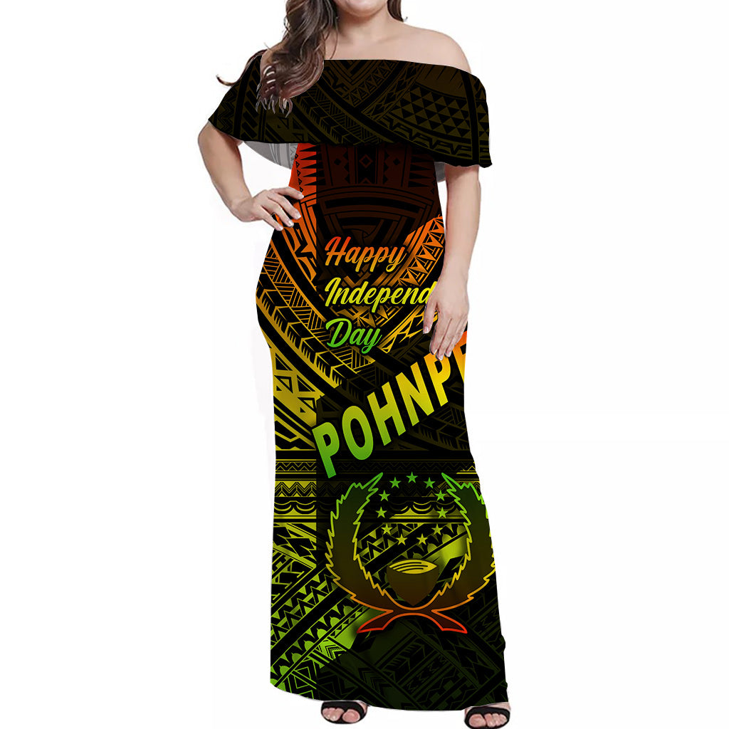 FSM Pohnpei Off Shoulder Long Dress Happy Independence Day Original Vibes - Reggae LT8 - Polynesian Pride