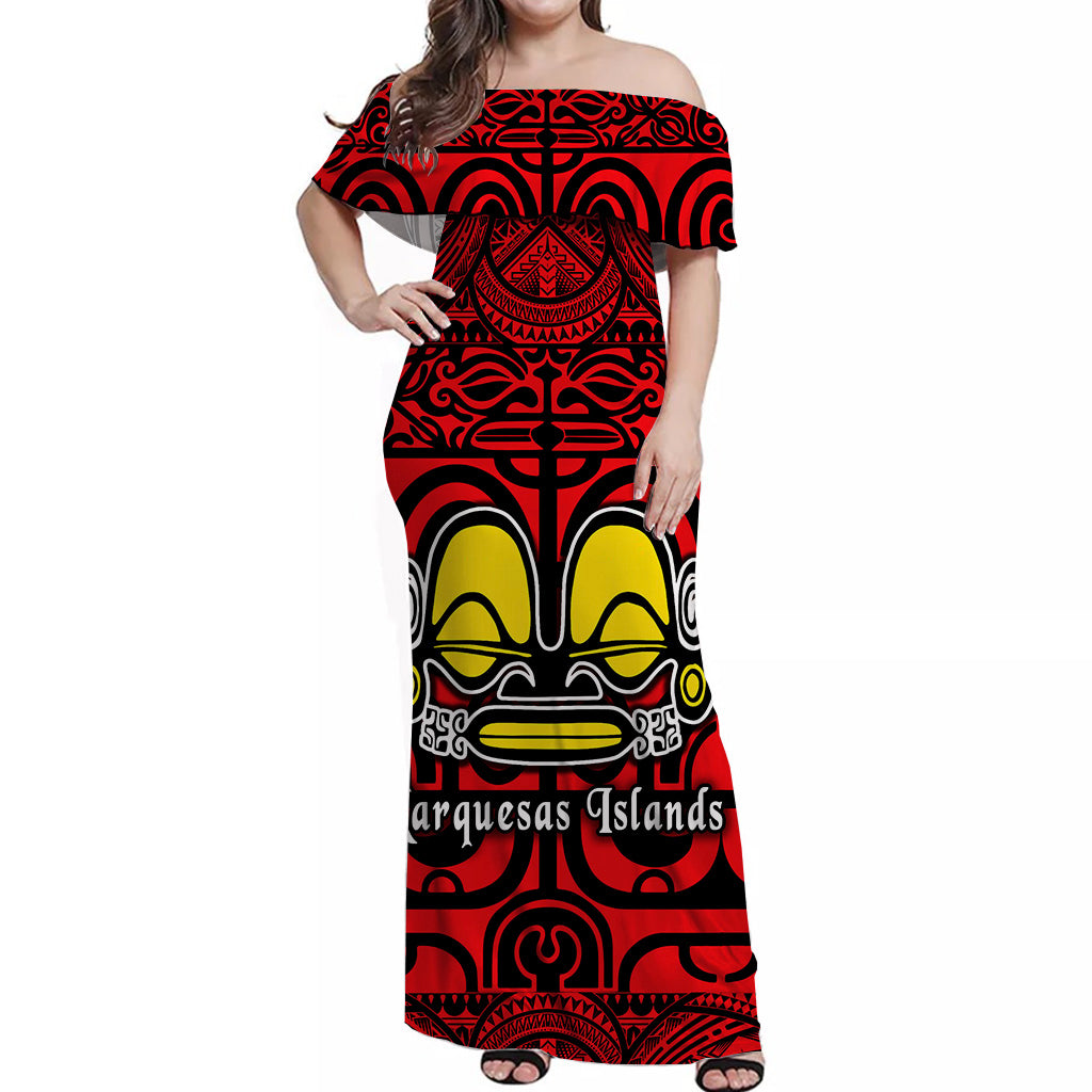 Marquesas Islands Off Shoulder Long Dress Simple Style - Red LT8 - Polynesian Pride