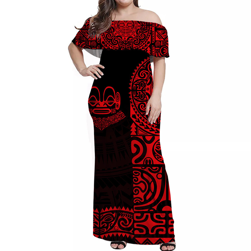 Marquesas Islands Off Shoulder Long Dress Unique Style - Red LT8 - Polynesian Pride