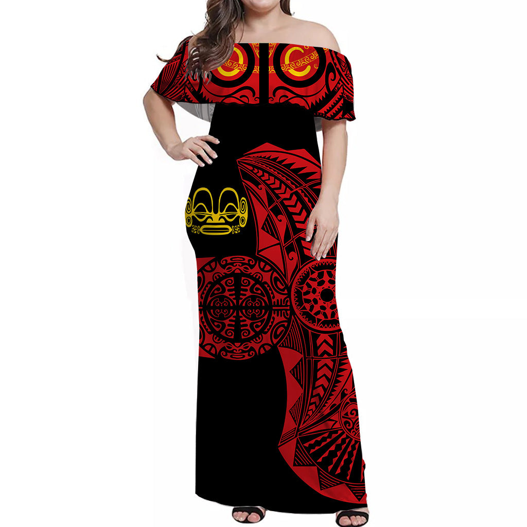 Marquesas Islands Off Shoulder Long Dress Original Style - Red LT8 - Polynesian Pride