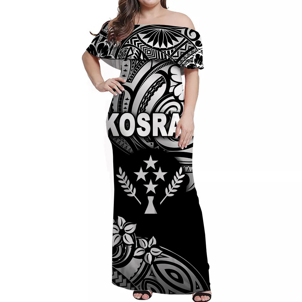 FSM Kosrae Off Shoulder Long Dress Unique Vibes - Black LT8 - Polynesian Pride