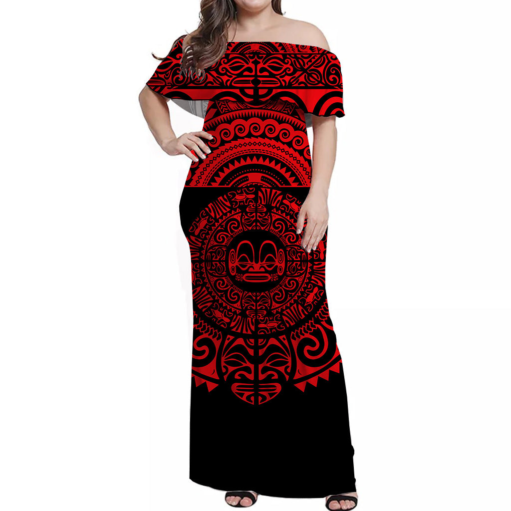 Marquesas Islands Off Shoulder Long Dress Simplified Version - Red LT8 - Polynesian Pride