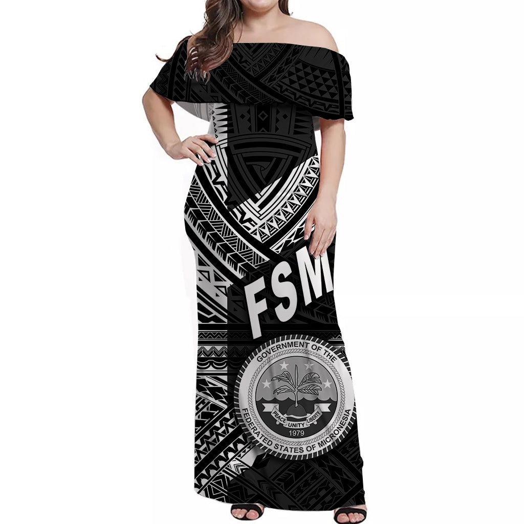 FSM Off Shoulder Long Dress Original Vibes - Black LT8 - Polynesian Pride