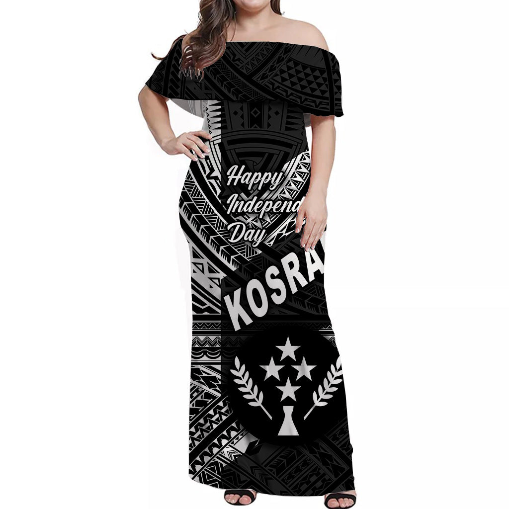 FSM Kosrae Off Shoulder Long Dress Happy Independence Day Original Vibes - Black LT8 - Polynesian Pride