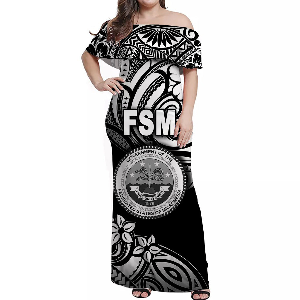 FSM Off Shoulder Long Dress Unique Vibes - Black LT8 - Polynesian Pride