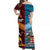 Papua New Guinea Polynesian And Fiji Tapa Together Off Shoulder Long Dress - Bright Color LT8 - Polynesian Pride
