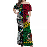 Vanuatu And New Zealand Off Shoulder Long Dress Together - Paua Shell LT8 - Polynesian Pride