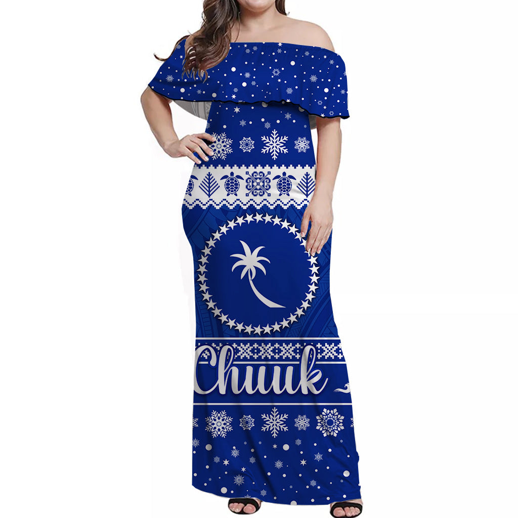 FSM Chuuk Christmas Off Shoulder Long Dress Simple Style LT8 - Polynesian Pride