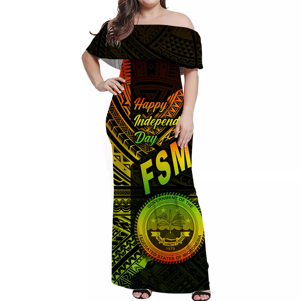 FSM Off Shoulder Long Dress Happy Independence Day Original Vibes - Reggae LT8 - Polynesian Pride